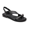 The Suave Toe Ring Sandal Black by Sanctuary Clothing features a sleek design with a wide cross strap, toe loop, and flat sole. It also includes an ankle strap for support, boasting a minimalist style with a polished, contemporary look.