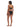 A person stands with their back to the camera wearing the Sanctuary Clothing Double Trouble V Hipster Bikini Bottom in black. The bikini top features a bow tied at the back, and they are barefoot on a white background.