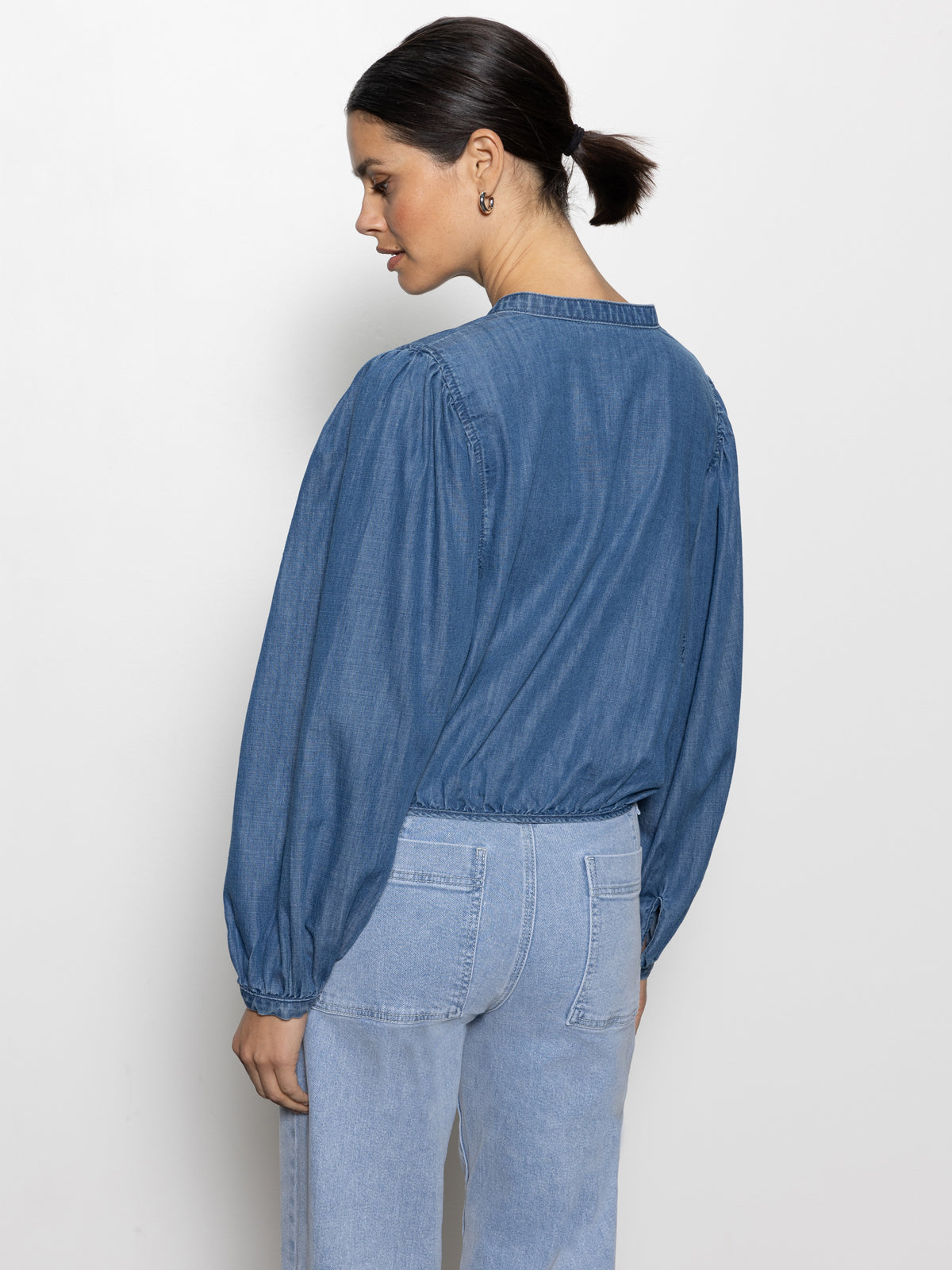 Tie Front Volume Blouse Blue Slate