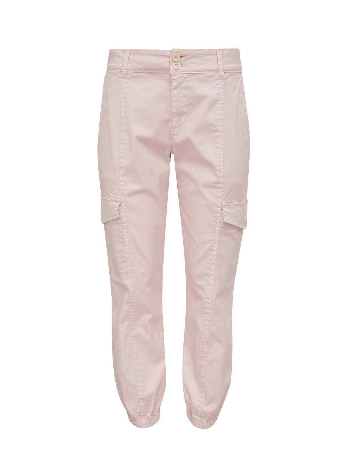 The Rebel Pant Washed Pink No 3 from Sanctuary Clothing's Inclusive Collection is shown against a white background. These light pink cargo pants are designed with two side pockets and two cargo pockets on each thigh, featuring elasticized cuffs at the ankles and a dual-button closure at the waistband.