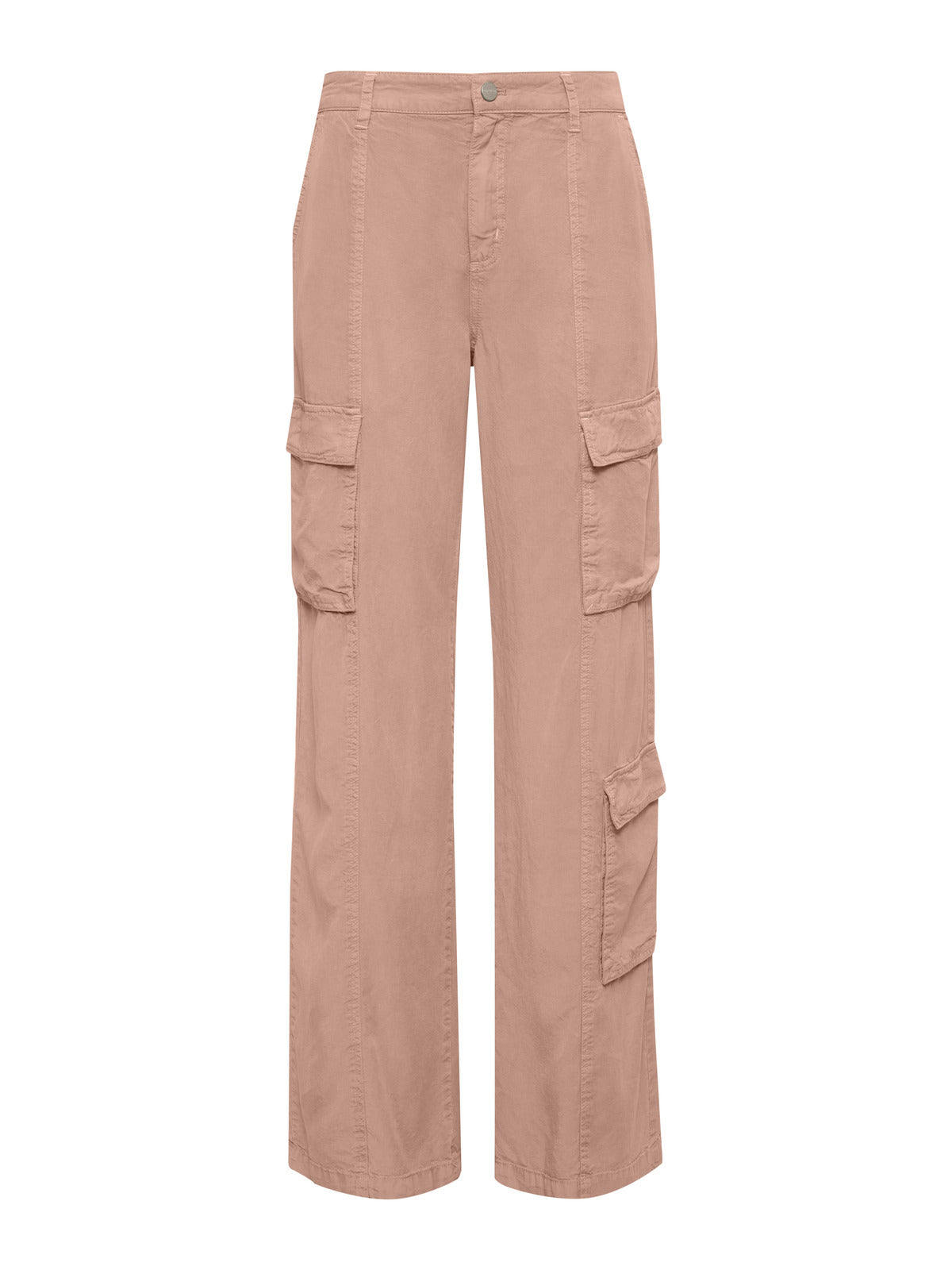 A pair of Sanctuary Clothing's Doheny Cargo Smokey Rose pants with multiple pockets on each leg. The pants have a button and zipper closure, belt loops, and feature a straight-leg cut. The material appears soft and comfortable, suitable for casual wear.