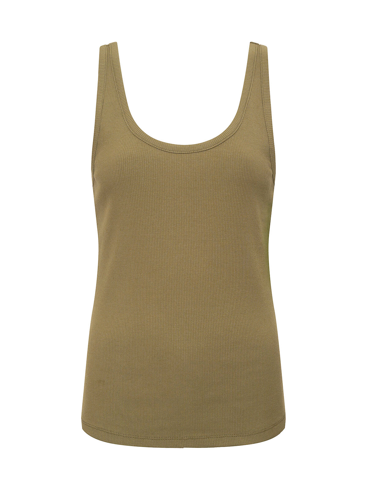 The My Kind Of Tank Burnt Olive by Sanctuary Clothing is displayed against a plain white background. This sleeveless tank top features a scoop neckline, ribbed texture, and a fitted cut, making it perfect for casual wear.