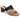 The Brisk Sandal Cafe Black by Sanctuary Clothing is a women's open-toe block heel sandal featuring a tan suede strap and a black textured strap across the top. The heel sports a checkered pattern in black and tan colors, while the insole is beige.