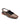 The Everly Slingback Flat Brown Black Snake by Sanctuary Clothing is a single women's slingback flat shoe with a stylish brown and black snakeskin pattern, featuring a squared toe, an adjustable ankle strap with a small buckle, and a low wooden block heel. The insole and lining are black.