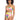 A person with curly hair is wearing a vibrant Daytripper High Rise Bikini Bottom Multi from Sanctuary Clothing, featuring a colorful camouflage pattern with hues of pink, yellow, green, and purple. The set includes a high-waisted bottom and a square-neck top against a white background.