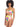 A person with curly hair is wearing a vibrant Daytripper High Rise Bikini Bottom Multi from Sanctuary Clothing, featuring a colorful camouflage pattern with hues of pink, yellow, green, and purple. The set includes a high-waisted bottom and a square-neck top against a white background.