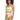 A woman with curly hair wears the Sanctuary Clothing Daytripper One Shoulder Bikini Top Multi, which features cutout details and a high-waisted bottom. The swimsuit boasts a vibrant, abstract pattern in shades of green, yellow, purple, and pink. She stands against a plain white background.