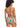 A woman with curly hair modeling the Super Bloom V Wire Bandeau Bikini Top Multi by Sanctuary Clothing, featuring bold pink and orange floral patterns on a green background. The bikini top has adjustable straps and a tie-back detail. She is shown from the back, looking slightly to the side.