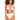 A woman with curly hair stands wearing the Sea Crochet High Rise Bikini Bottom in White Sand by Sanctuary Clothing. The top features a halter neck design with mesh detailing, and the bottoms are high-waisted. She is looking forward with a neutral expression against a plain white background.