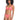 A woman with curly hair models the Sanctuary Clothing "Sandbar Solids Underwire Bikini Top" in Watermelon Sugar. The top features a knot detail in the center, and the matching bottoms have a simple, streamlined design. She stands against a plain white background, smiling slightly.