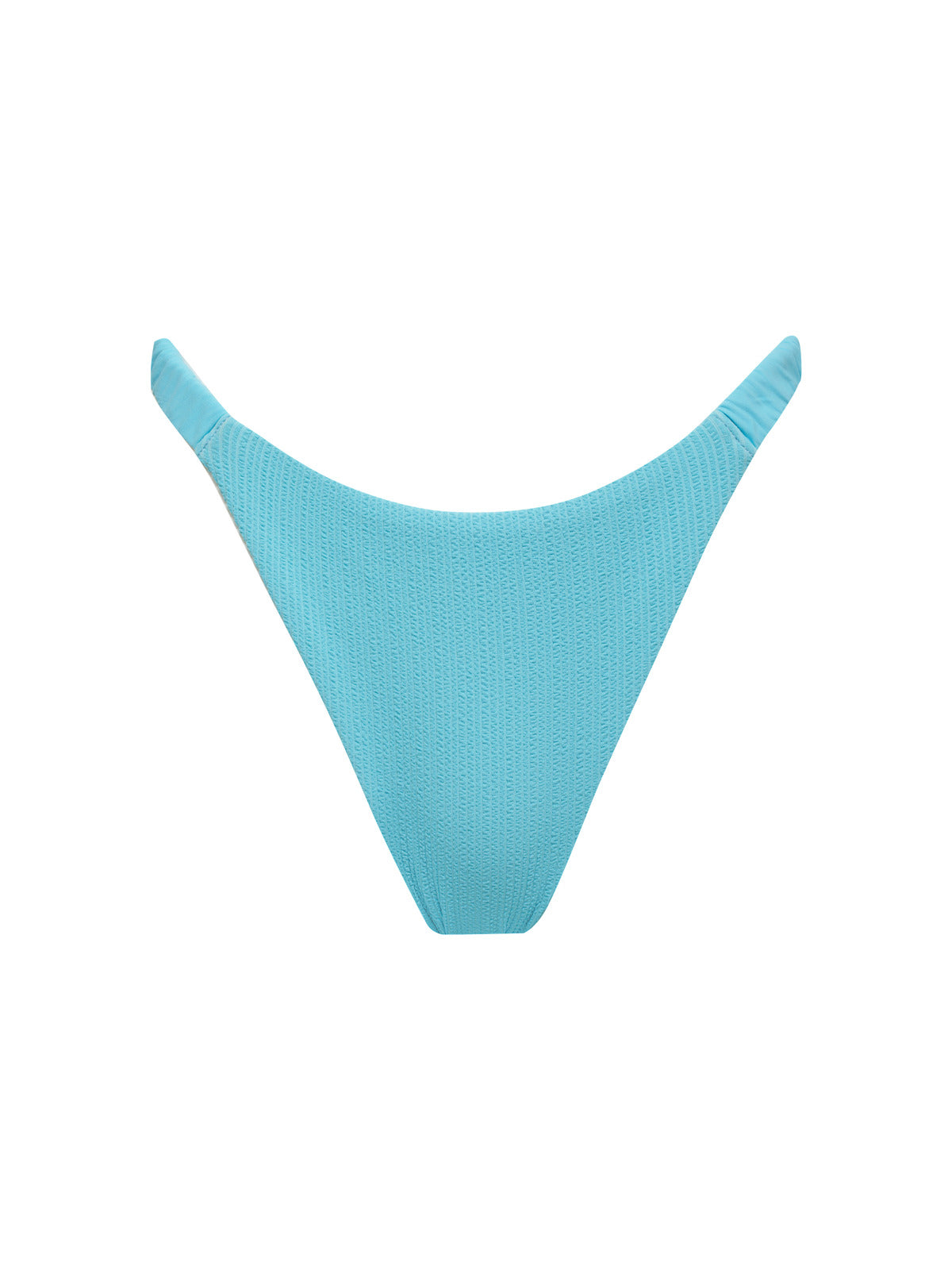 The Sandbar Solids Hipster Bikini Bottom Curacao by Sanctuary Clothing is a pair of light blue bikini bottoms featuring a textured fabric. The design maintains a simple, minimalistic, smooth finish, with stretchy and comfortable material perfect for swimwear. These bikini bottoms offer a classic cut with moderate coverage.